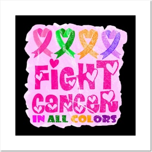 Fight Cancer In All Color Feather Breast Cancer Awareness Posters and Art